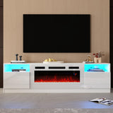 AMERLIFE 80" TV Stand with 40" Electric Fireplace Large Modern Matte Texture Media Entertainment Center with Highlight Storage Cabinet and 12 Colors LED Lights for TVs Up to 90", 80 inches, White AMERLIFE