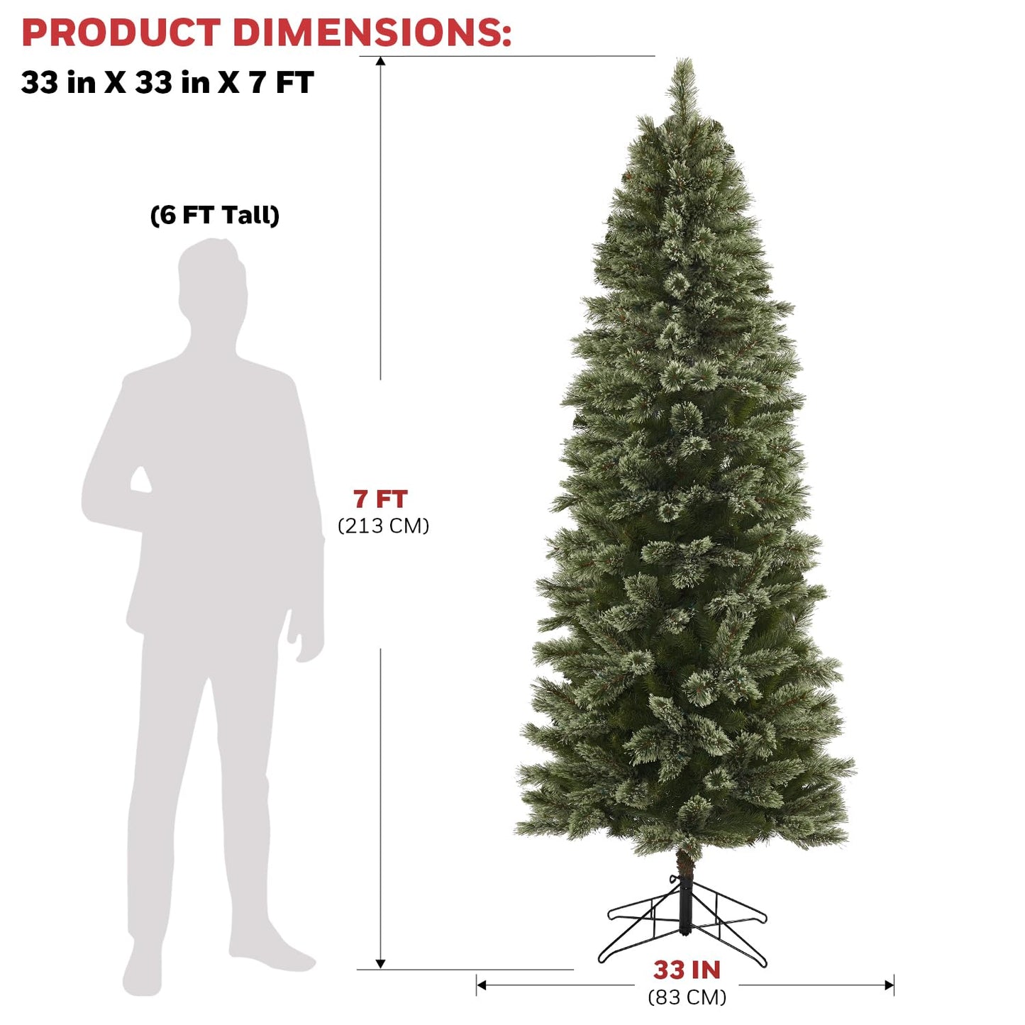 Honeywell 7 ft Pencil Pre-Lit Christmas Tree - Frances Cashmere Artificial Slim Christmas Tree with 200 Color Changing LED Lights, Xmas Tree with 721 PVC Tips, Tree Top Connector, UL Certified