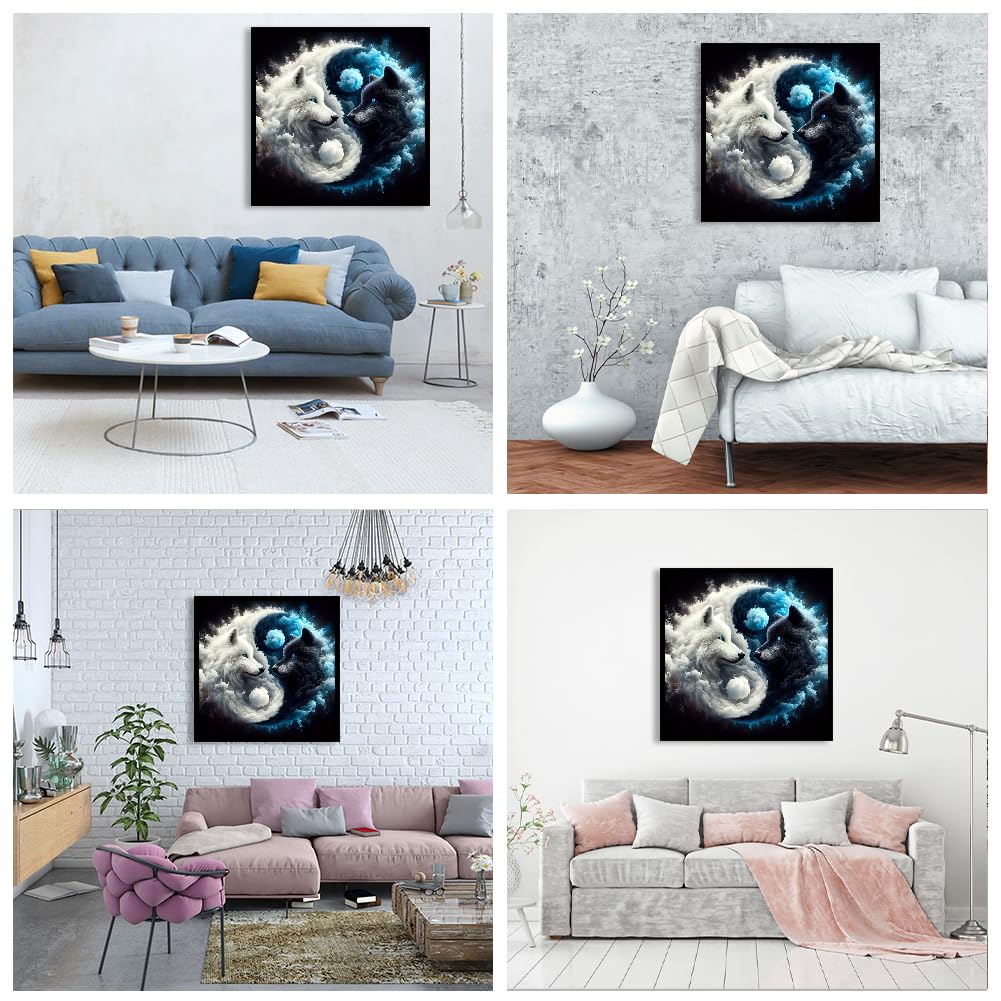 JFYHAB DIY 5D Fox Diamond Painting Kits for Adults Diamond Art Taichi Fox Diamond Painting Full Drill Crystal Rhinestone Embroidery Craft Kits White Black Fox for Home Wall Decor Gifts 12x12inch JFYHAB