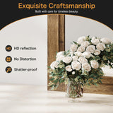 Rustic Wall-Mounted Vanity Mirror, Solid Wood Frame Bathroom Mirror, Farmhouse Style for Living Room, Bedroom, Entryway, Horizontal/Vertical Hanging ALBAD