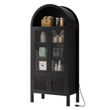 DWVO 71" Tall Arched Cabinet Kitchen Pantry with LED Light/Wood Kitchen Storage Cabinets with Tempered Glass Doors and Adjustable Shelves/Bookcase Cabinet with Storage for Dining Room-Black DWVO