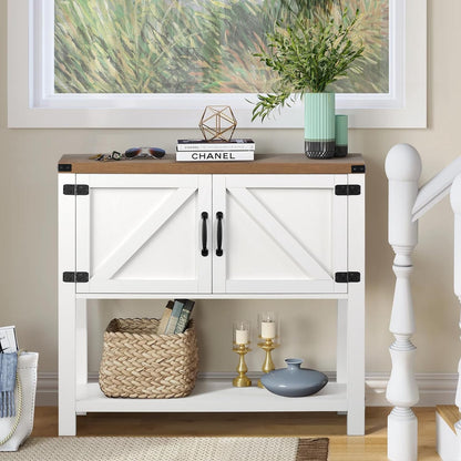 4ever2buy Farmhouse Coffee Bar Cabinet with Storage, Small Coffee Bar with 2 Doors & Shelf, White Coffee Bar Table, White Entryway Sofa Console Table for Living Room