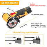 Angle Grinder, Geevorks Electric Grinding Tool 19500RPM, Mini Grinder Handheld Cutter for Cutting Polishing Ceramic Tile Wood Stone Steel, with 2 Cutting Disc/2PCS 1200mAh Battery, Yellow Geevorks