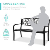 Best Choice Products Outdoor Bench Steel Garden Patio Porch Furniture for Lawn, Park, Deck w/Floral Design Backrest, Slatted Seat - Black Best Choice Products