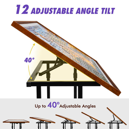 Sunix 1500 Pieces Jigsaw Puzzle Table with Legs, 36"x26" Adjustable Height Puzzle Board with Cover & 6 Sorter Tray, 12-Tilting-Angle Portable Wooden Puzzle Table for Adults, Enclosed with Whe - WoodArtSupply