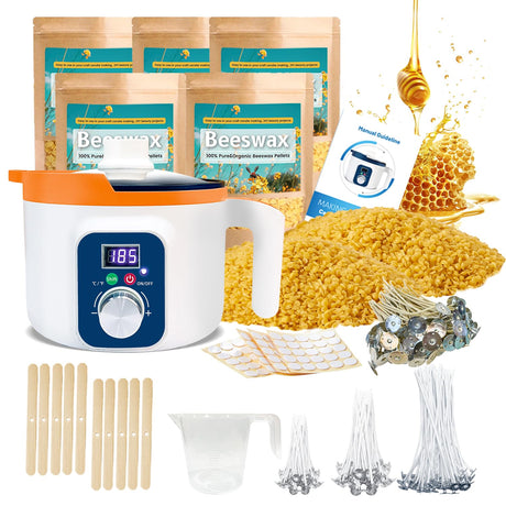 Ksedcon Beeswax for Candle Making Kit, 5lb Beeswax to Make Candles Include Bees Wax with Digital Wax Melter, Candle Wicks, Stickers, Candle Making Kit for Adults Ksedcon