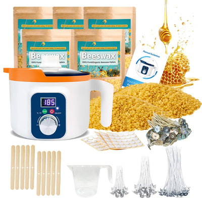 Ksedcon Beeswax for Candle Making Kit, 5lb Beeswax to Make Candles Include Bees Wax with Digital Wax Melter, Candle Wicks, Stickers, Candle Making Kit for Adults