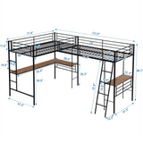 MERITLINE Metal Twin Size L-Shaped Loft Bed, Twin Size Loft Bed Frame with Two Built-in Desks Underneath for Kids Boys Teens, Black MERITLINE