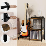 YAKANJ End Table with Guitar Stand,Record Player Stand,Vinyl Records Storage,2-Tier Guitar Stand for Acoustic, Electric Guitar,Bass,Turntable Stand Side Table for Music Room Studio Living Room-Brown YAKANJ
