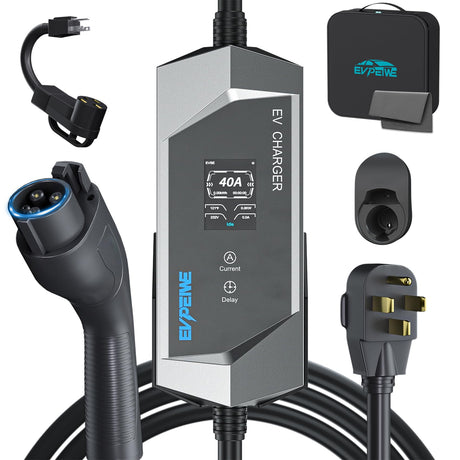 EVPEIWE Level 1/2 EV Charger for SAE J1772, 40A 110-240V Portable EV Charger with NEMA 14-50/NEMA 5-15 Plug, 25ft Cable ETL Listed Electric Vehicle Charger for J1772 Electric Cars EVPEIWE