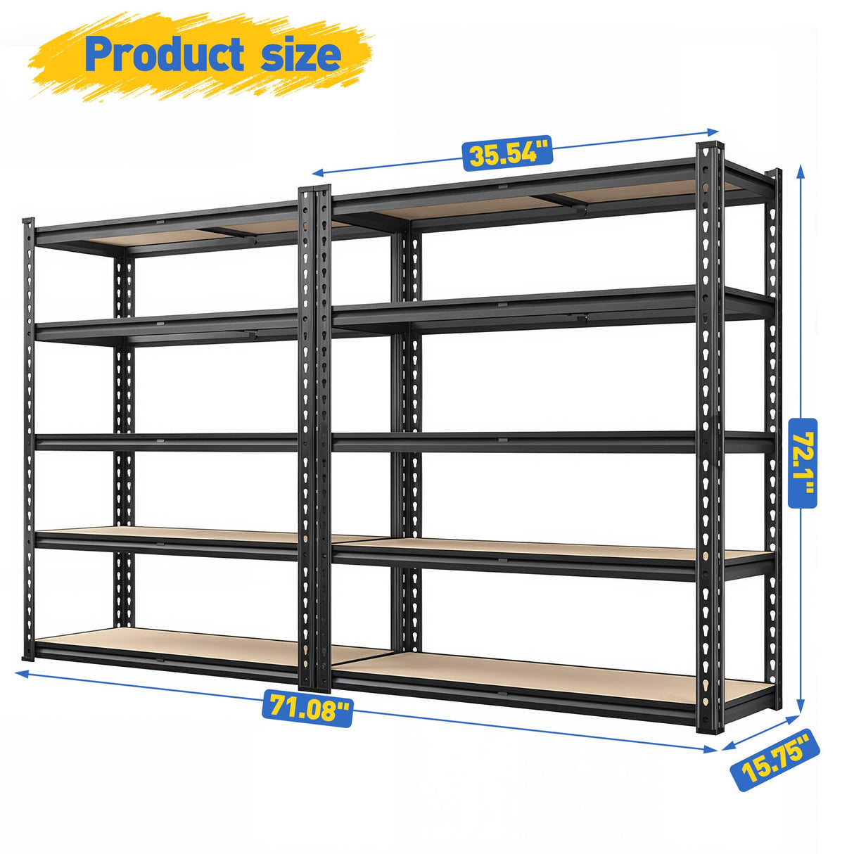 REIBII Set of 2 Garage Shelving, 2015LBS Adjustable Metal Shelving, 5 Tier Storage Shelves for Garage, Pantry, Kitchen, Basement 72.1" H x 35.54" W x 15.75" D Heavy Duty Shelving Unit REIBII