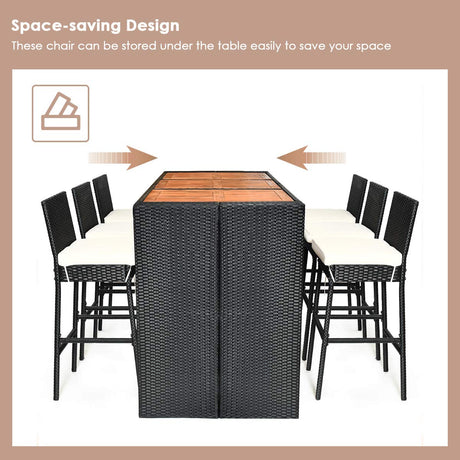 Tangkula 7-Piece Black Outdoor Wicker Dining Set with Acacia Wood Table and Removable Cushions Tangkula