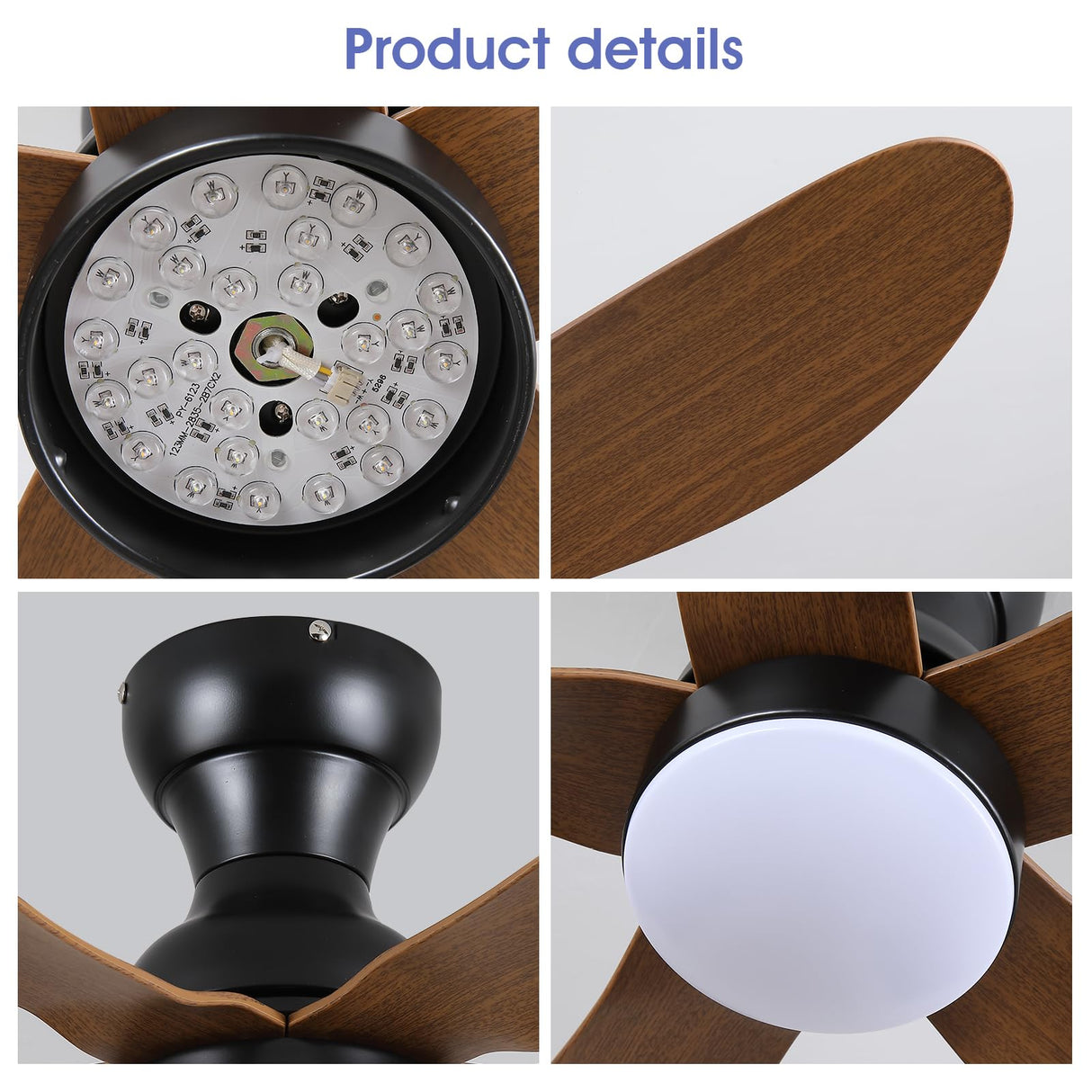 Kviflon 44 Inch Ceiling Fans with Lights, Modern Flush Mount Ceiling Fans with Remote/APP Control, Low Profile Ceiling Fans with 5 Reversible Curved Blades LED Lights 3 CCT Dimmable 6 Speeds, Brown Kviflon