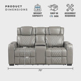 Lexicon Power Double Reclining Loveseat, Center Console/Heat/Massage/Headrest/Storage Arms/Cup Holders/LED Lights/Wireless Charging, Top Grain Leather Match Wall Hugger Recliner Loveseat, Grey Lexicon