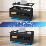 HOMMPA Lift Top Coffee Table with LED Light Morden Coffee Table with Storage Black Coffee Table for Living Room High Gloss Tea Table LED Center Tables Hidden Compartment & 2 Open Shelve & 2 Drawers HOMMPA