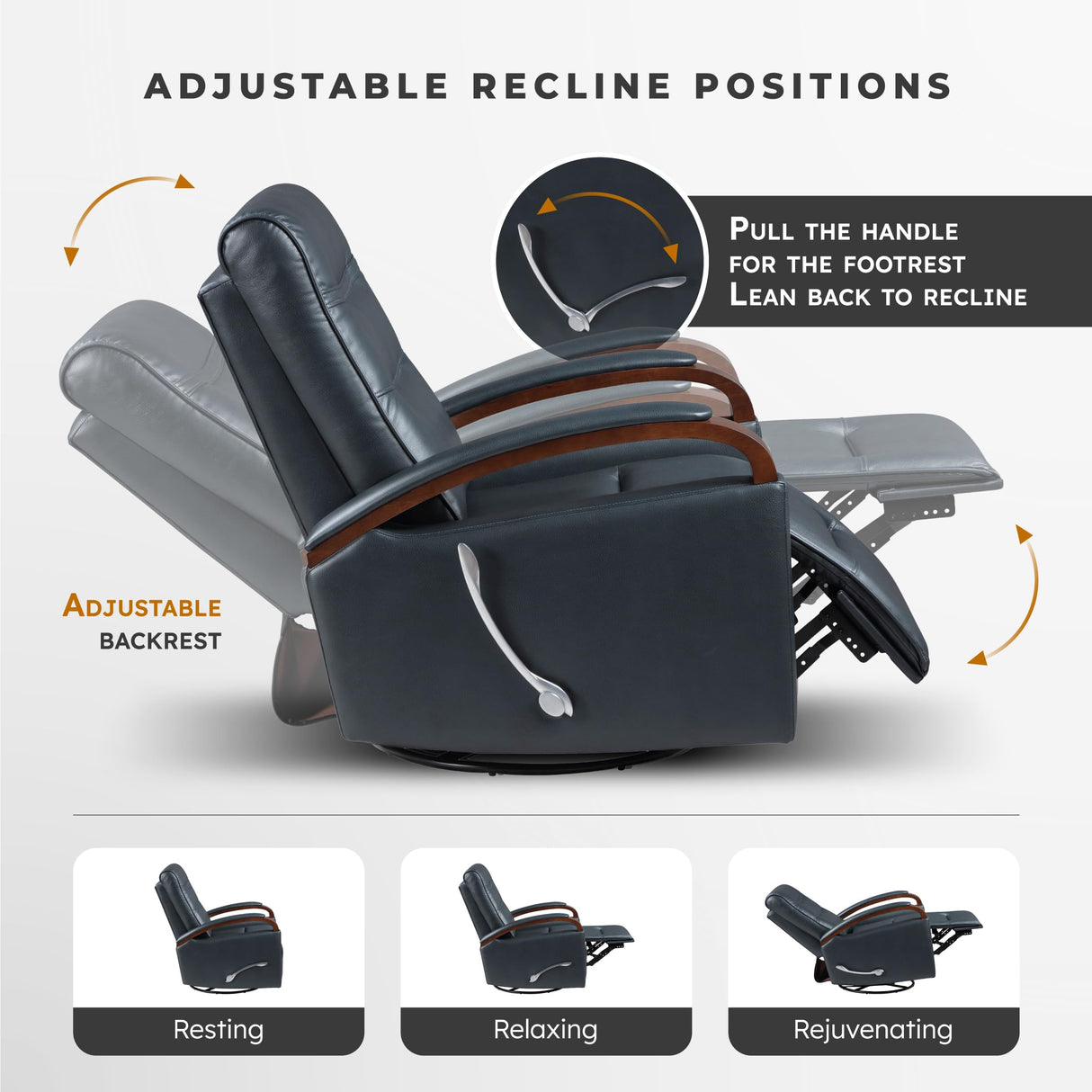 Lexicon 360 Degree Swivel Glider Reclining Chair, Breathable Faux Leather Manual Recliner, Comfy Nursery Glider Recliner, Swivel Reclining Chair for Living Room/Office/Bedroom/Apartment, Dark Blue Lexicon