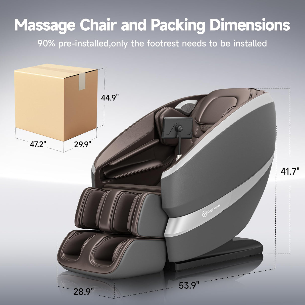 Real Relax Dual Core S Track Massage Chair,Full Body Recliner with Zero Gravity,Rocking Function,Back and Calf Heating,12 Auto Modes,Bluetooth,Foot Roller,Home or Office Use,Gray and Brown Real Relax
