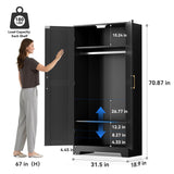 Wooden Armoire Wardrobe Closet, Wardrobe Cabinet with Door and Shelves, Freestanding Bedroom Armoires Clothing Storage Cabinet with Hanging Rod for Bedroom, Laundry Room, Cloak Room（Black） Honsiva