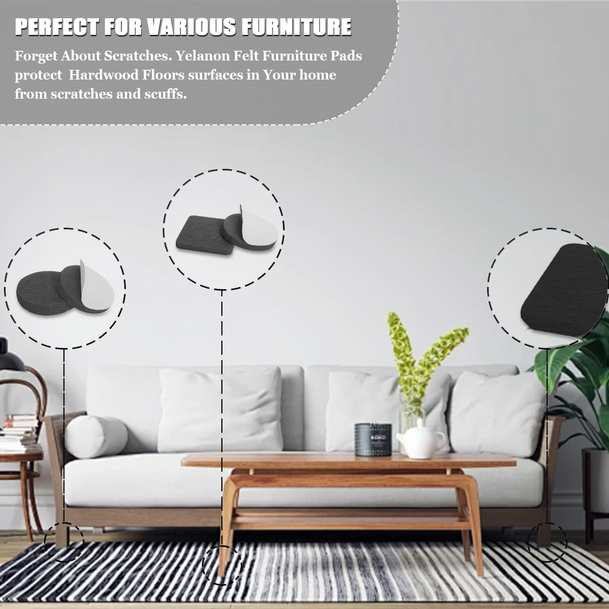 Yelanon Felt Furniture Pads -182 Pcs Premium Felt Pads for Chair Legs Furniture, Floor Protectors for Hardwood Floors, Black Yelanon