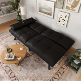 Futon Sofa Bed Convertible Solid Wood Couch Water-Resistant Fabric with 2 Cushions for Living Room Sofa Bed (Light Black) homeokay