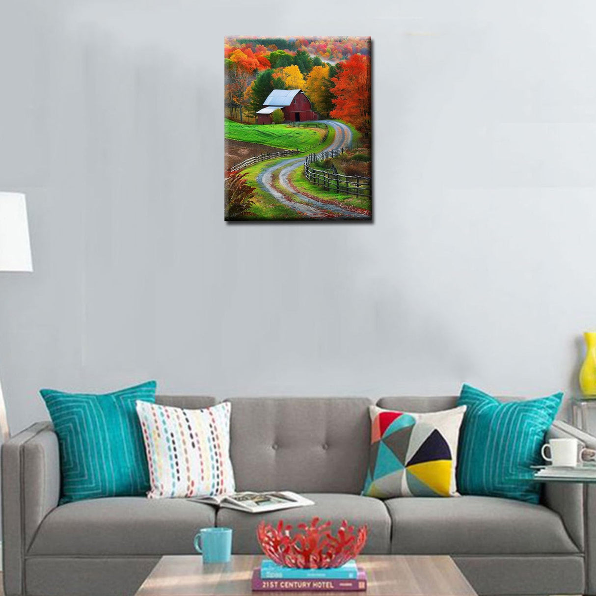 Autumn Mountain Forest Paint by Numbers Kits 16x20 inch Canvas Wooden House DIY Oil Painting for Kids, Adults Beginner America Bucolic Farm Artwork with Brushes, Girl Boy Landscape Gift(Frameless) Tucocoo