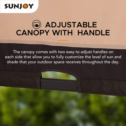 Sunjoy Outdoor Pergola 9.5 x 11 ft. Steel Arched Pergola with Adjustable Canopy for Patio, Backyard and Garden Activities, Tan & Brown