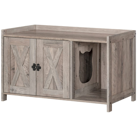 MAHANCRIS Cat Litter Box Enclosure, Hidden Litter Box Furniture with Divider, Wooden Cat Washroom Storage Cabinet Bench, Indoor Cat House as End Table, for Living Room, Bedroom, Greige CWHG2501Z MAHANCRIS