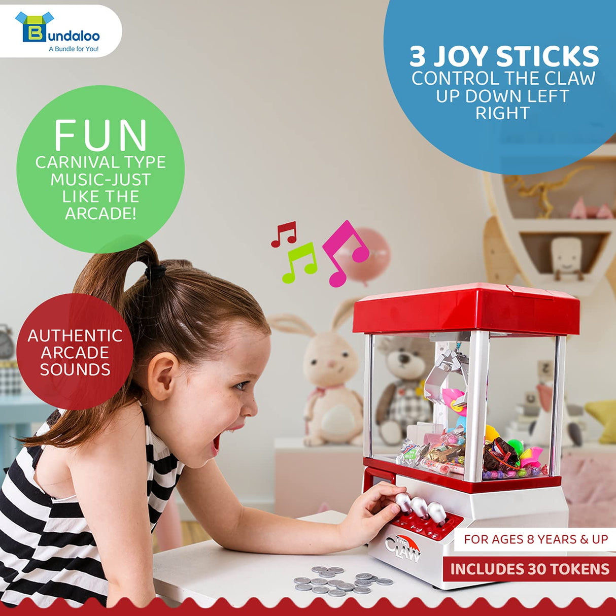 Bundaloo Claw Machine Arcade Game with Sound, Cool Fun Mini Candy Grabber Prize Dispenser Vending Toy for Kids, Boys & Girls Bundaloo