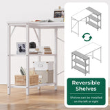 Huuger L Shaped Desk, 47 Inches Computer Desk with Reversible Storage Shelves, Gaming Desk, Corner Desk Home Office Desks, Writing Desk Study Desk with Metal Frame, White Huuger