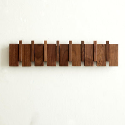 QUELLANCE Wood Coat Rack Wall Mount, Coat Hooks Hanger Wall Mounted, Heavy Duty Wall Coat Rack with 6 Hooks for Hanging Coats/Keys/Hats/Robe&Towels/Plants/Bags, Walnut