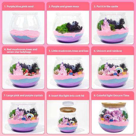 Unicorn Light-Up Terrarium Kit for Kids - LED Night Light Birthday Gift for Girls Ages 4-12 - DIY Arts and Crafts Kit lonfypeng