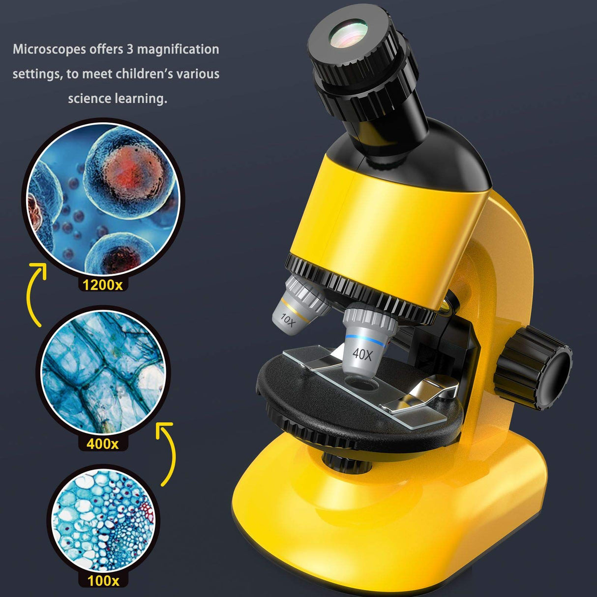 Microscope Kit for Kids - LED 40X-1200X Magnification Science Toy, Slides With Specimens, STEM Kit for Students YONGSHUO