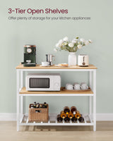 VASAGLE 39.4-Inch Kitchen Island with 3 Shelves, Large Worktop, and Stable Steel Structure in Oak and White VASAGLE