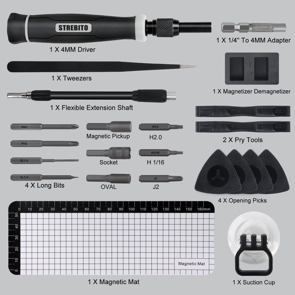 STREBITO Precision Screwdriver Set, 153 in 1 Electronics Tool Kit with Case, 140 PCS Magnetic Precision Bits - Computer, Laptop, iPhone, Macbook, PC, PS5, Game Controller, RC, Watch, Phone Repair Kit STREBITO