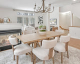 HNY Mid Century Modern Dining Chairs Set of 6, Farmhouse Linen Fabric Upholstered Accent Curved Backrest Kitchen Chairs, with Hardwood Frame, Beige, Linen HNY