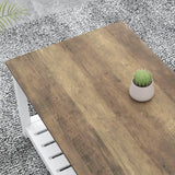 FOLUBAN Farmhouse Coffee Table with Storage Shelf, Rustic Vintage Wood Cocktail Table for Living Room, White FOLUBAN