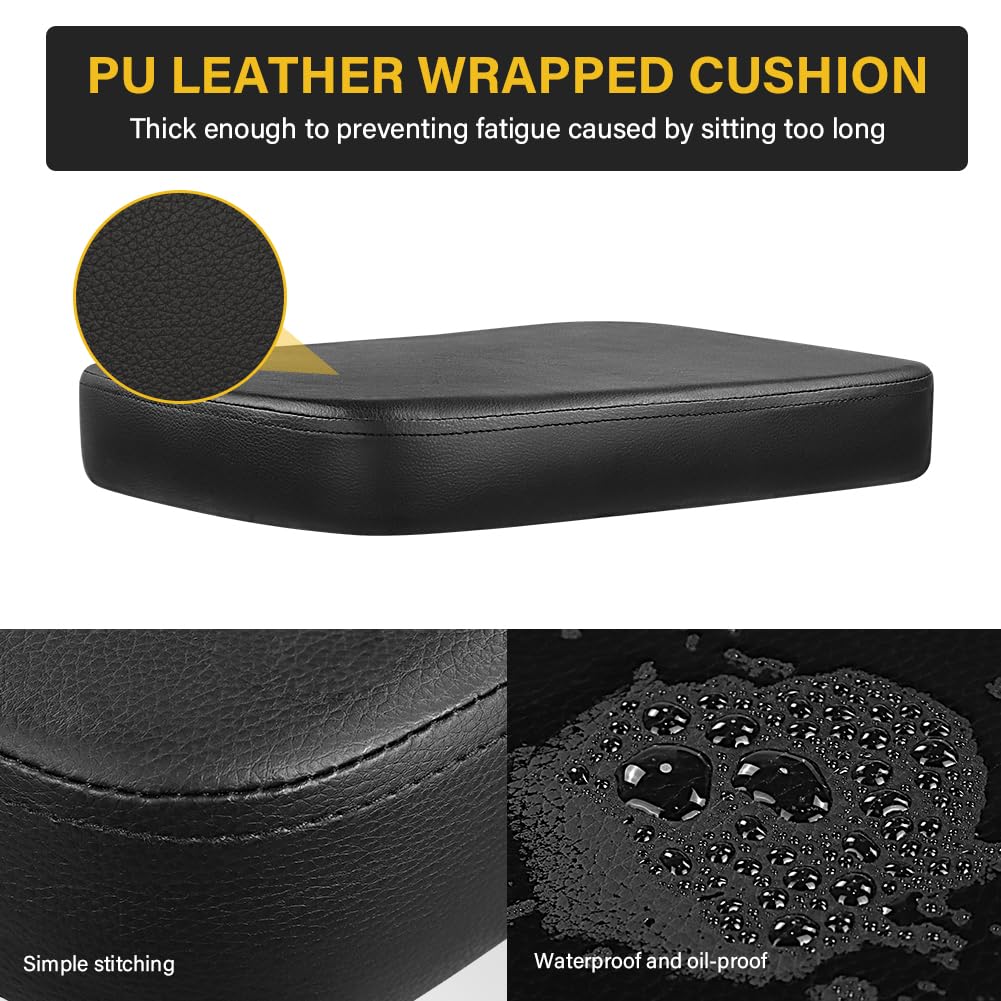 WKWKER Rolling Stool Height Adjustable 360° Swivel Stool with Wheels Square Seat PU Leather Rolling Stool for Bedroom Counter Shop Salon Massage Home Office Desk (Black) WKWKER