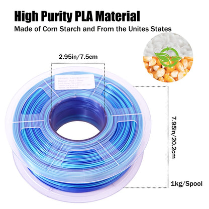 SIKENHO 3D Printer Filament, PLA Filament 1.75mm Silk Green Shiny Blue PLA Filament, 3D Printing Filament 1kg Spool (2.2lbs), Dimensional Accuracy +/- 0.02mm, 3D Filament 1.75 Fit Most FDM Pr - WoodArtSupply