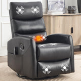 Massage Chair Recliner with Heat, Swivel Rocking Chair Recliner with High Back, Manual Lazy Boy Recliners for Adults,Small Recliner Chair for Small Spaces, Living Room Bedroom, Fabric (Black) Thctvous