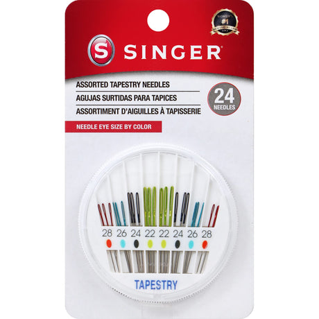 SINGER Tapestry Needles in Dial Compact, Assorted Sized Sewing Needles, Sizes 22, 24, 26, 28, Set of 24 SINGER
