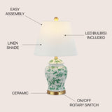 JONATHAN Y JYL3005B Penelope 22" Chinoiserie Classic LED Table Lamp Cottage Traditional Bedside Desk Nightstand for Bedroom Living Room Office College Bookcase LED Bulb Included, Green/White JONATHAN Y