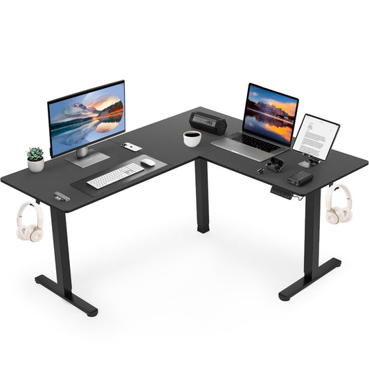 L Shaped Standing Desk Adjustable Height, Dual Motor Corner Electric Standing Desk, 63 x 55 inch Home Computer Office Desk with 3 Memory Preset Controller, Sit Stand Gaming Computer Desk, Bla - WoodArtSupply