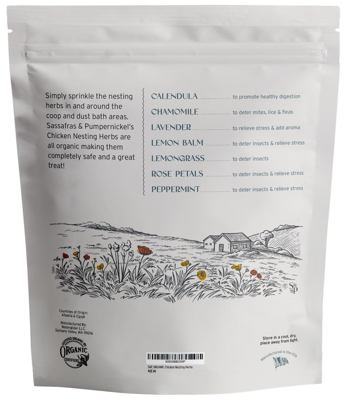 Sassafras & Pumpernickel Certified USDA Organic Chicken Nesting Herbs (16 oz, 1 Pound Bulk Bag) Aromatic Herbs for Coops and Nest Boxes, Nesting Herbs for Chicken coop, coop Refresher for Chickens Sassafras & Pumpernickel