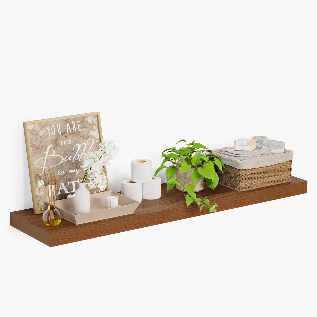 Heimlove 12 Inch Deep Floating Shelves, 55 x 12 inches Long Wall Shelf, Large Extra Display Shelf & Storage Shelf, Rustic Wood Wall Shelves for Fireplace Mantel, Set of 1(Walnut) Heimlove