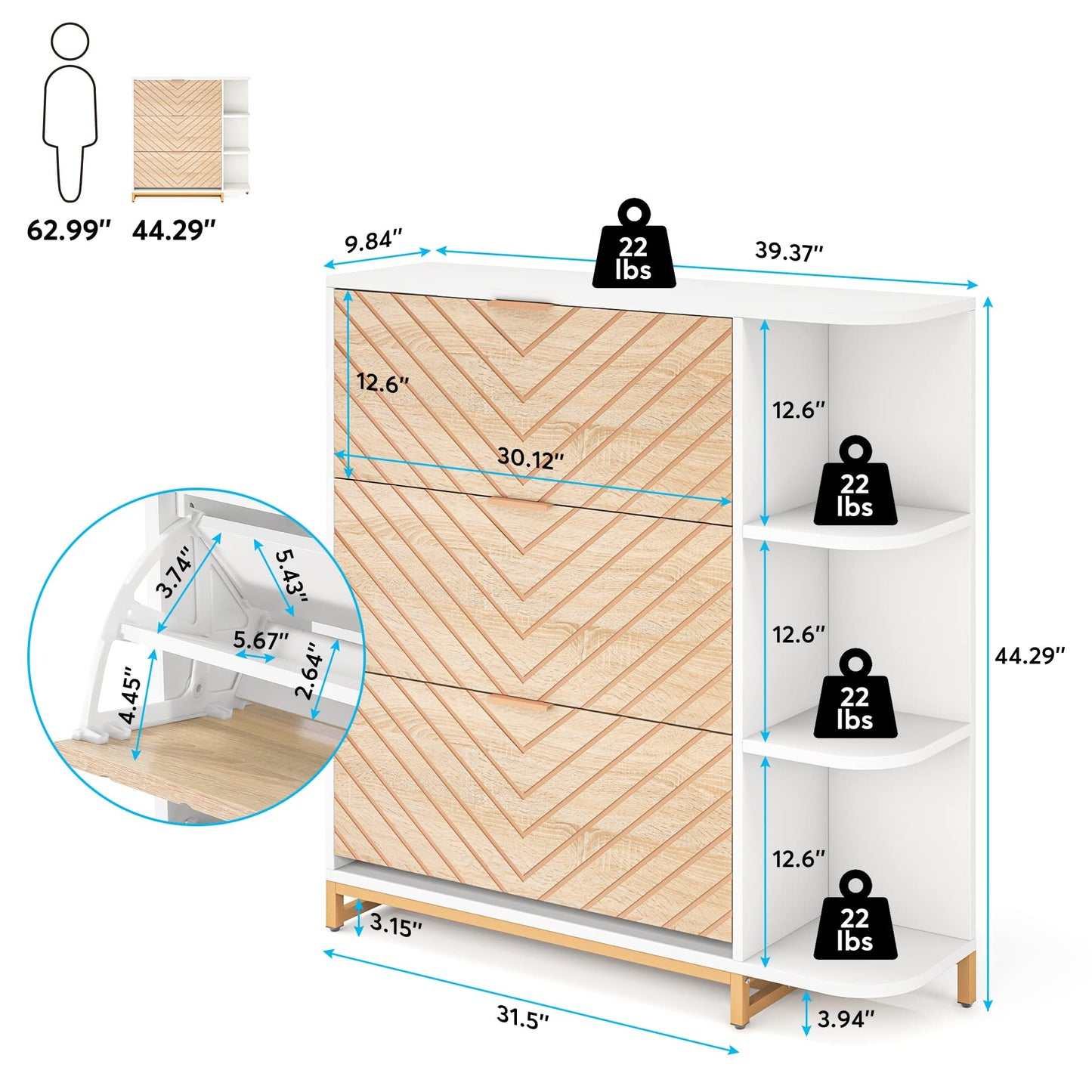 Tribesigns Modern Shoe Cabinet with 3 Flip Drawers & Shelves, Wood Shoe Storage Cabinet Slim, Narrow Hidden Shoe Rack Freestanding Shoe Organizer for Entryway, Hallway, Living Room