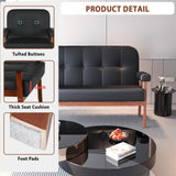 JIASTING 50” Black Leather Love Seat Sofa Couch, Mid Century Modern Small Office Loveseat Couch with Wood Arms, Two Seater Couches for Small Spaces, Living Room, Waiting Room, Bedroom (Black) JIASTING