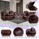 Anthato Leather Power Recliner Sofa Set, 2 Piece Reclining Sofa and Loveseat Set, Reclining Loveseat Couch Recliner Sets with Coffee Table, Living Room Furniture for House/Home Theater, Burgundy Red Anthato