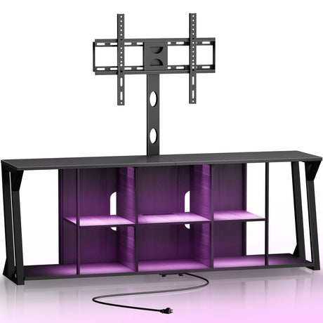 polimo TV Stand with Mount,Length 71 inch LED TV Stand for 32-85 inch TVs,Swivel TV Stand Mount with LED Lights and 4AC Power Outlet,Corner TV Stand with Height Adjustable Mount, Entertainment Center polimo