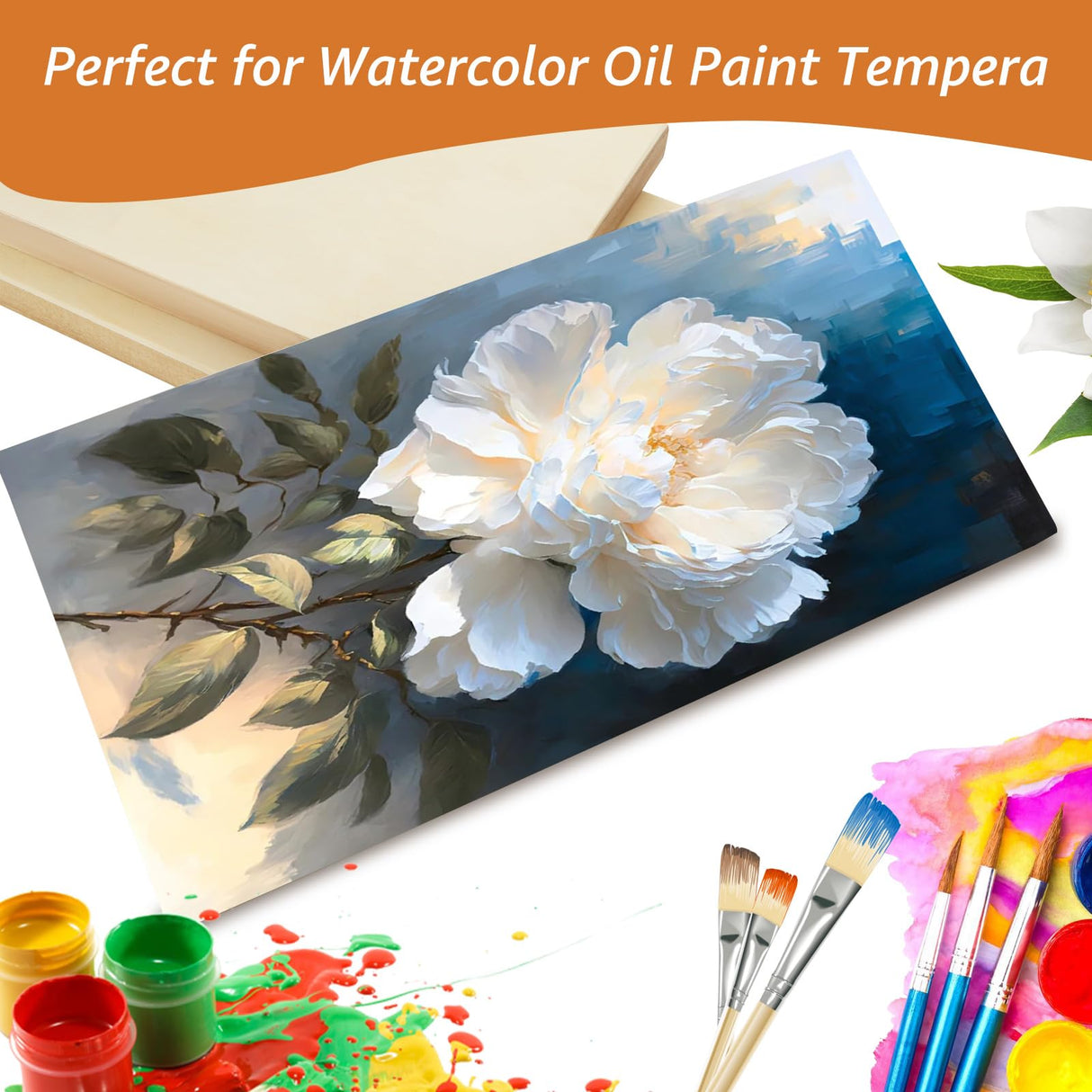 Unfinished Wood Canvas Boards for Painting - Blank Square Cradled Panels for Mixed-Media Craft & Art Supply - Acrylics (12x6 in - 8 PCS) APACALI