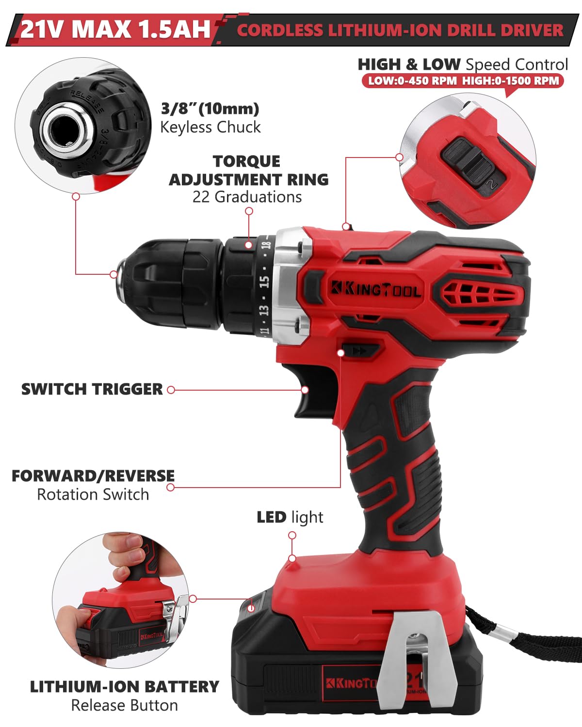 KingTool Home Tool Set Kit - 286 PCS Home Auto Repair Tool Kit with Rolling Tool Box, Mechanic Tool Sets with 21V Max Cordless Power drill, Perfect for Homeowner, Diyer, Handyman KINGTOOL